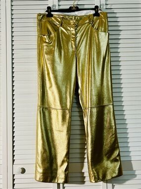 Chanel Shiny Metallic Vintage Gold leather wide Leg Pants